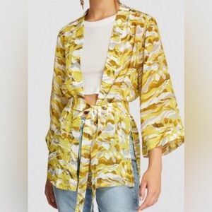 NWT All Saints Kimono Style Top size S or UK 4. With belt tie. Yellow print.